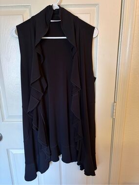 Black Ruffled Sleeveless Drape Vest